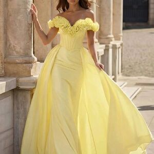 Elegant Yellow Off-Shoulder Dress